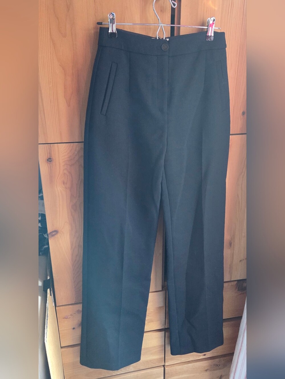 Sezane Women's Black Wool Blend Straight Leg Pants Size 4 Or 36
